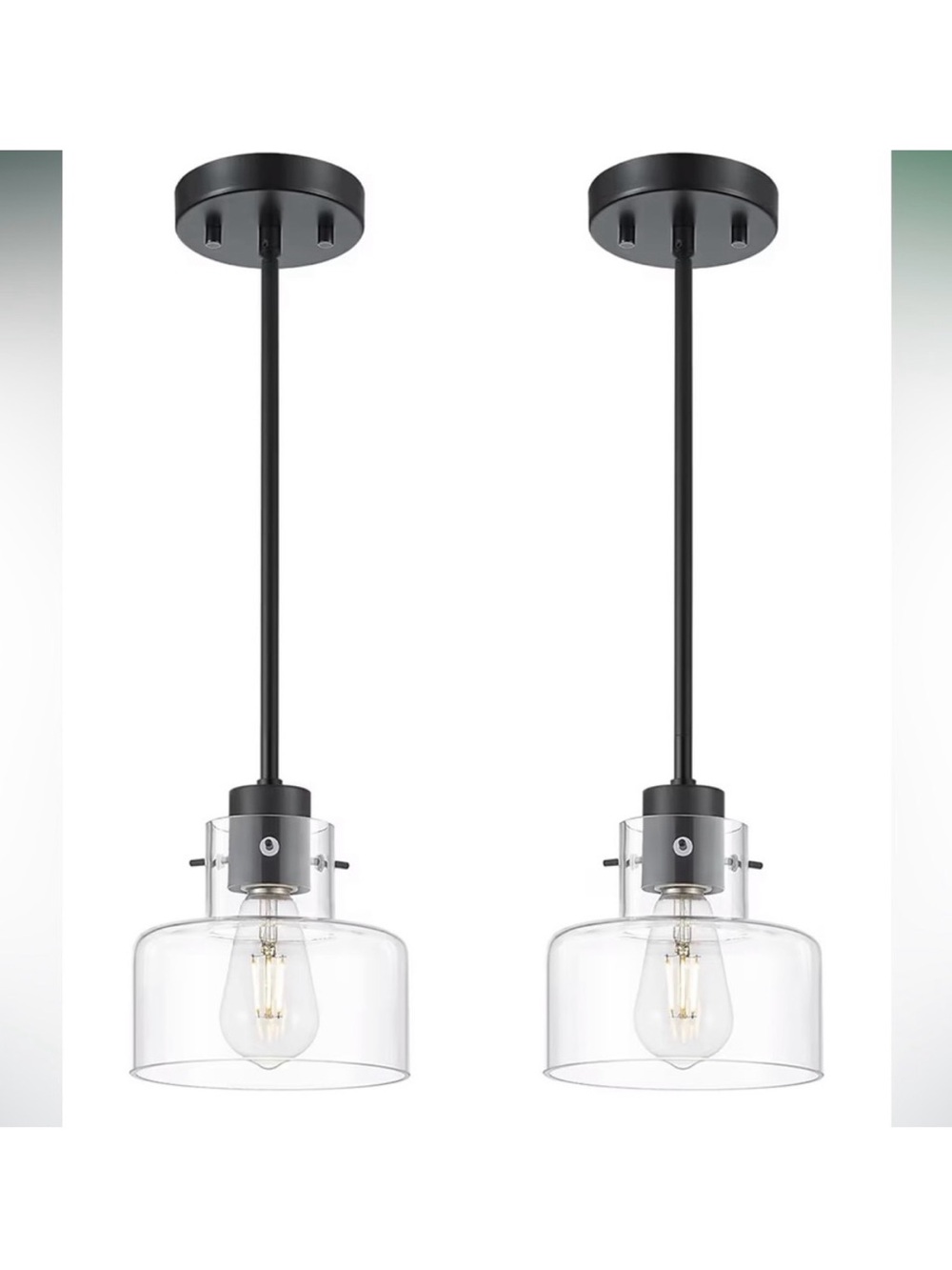 Matte Black Clear Glass Pendant Light - 2-Pack